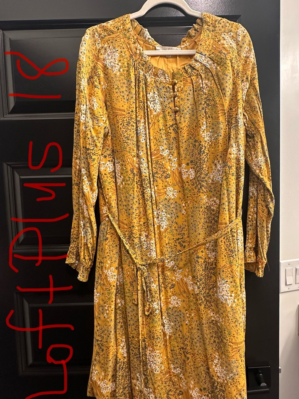 LOFT Mustard Yellow Floral Long-Sleeve Midi Dress